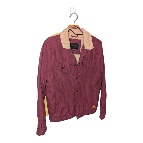 Burgendy Jacket Aeropostal Sherpa Lined with Plush Collar Retro - Picture 4 of 10
